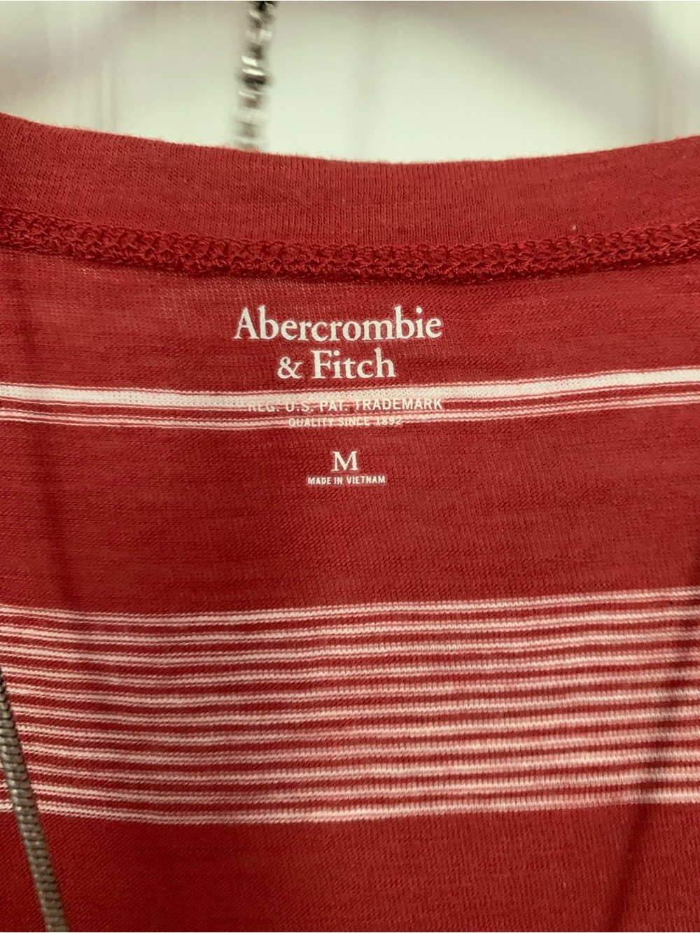 Retro A&F Raspberry Multi Stripe V Neck Tee - Picture 3 of 6